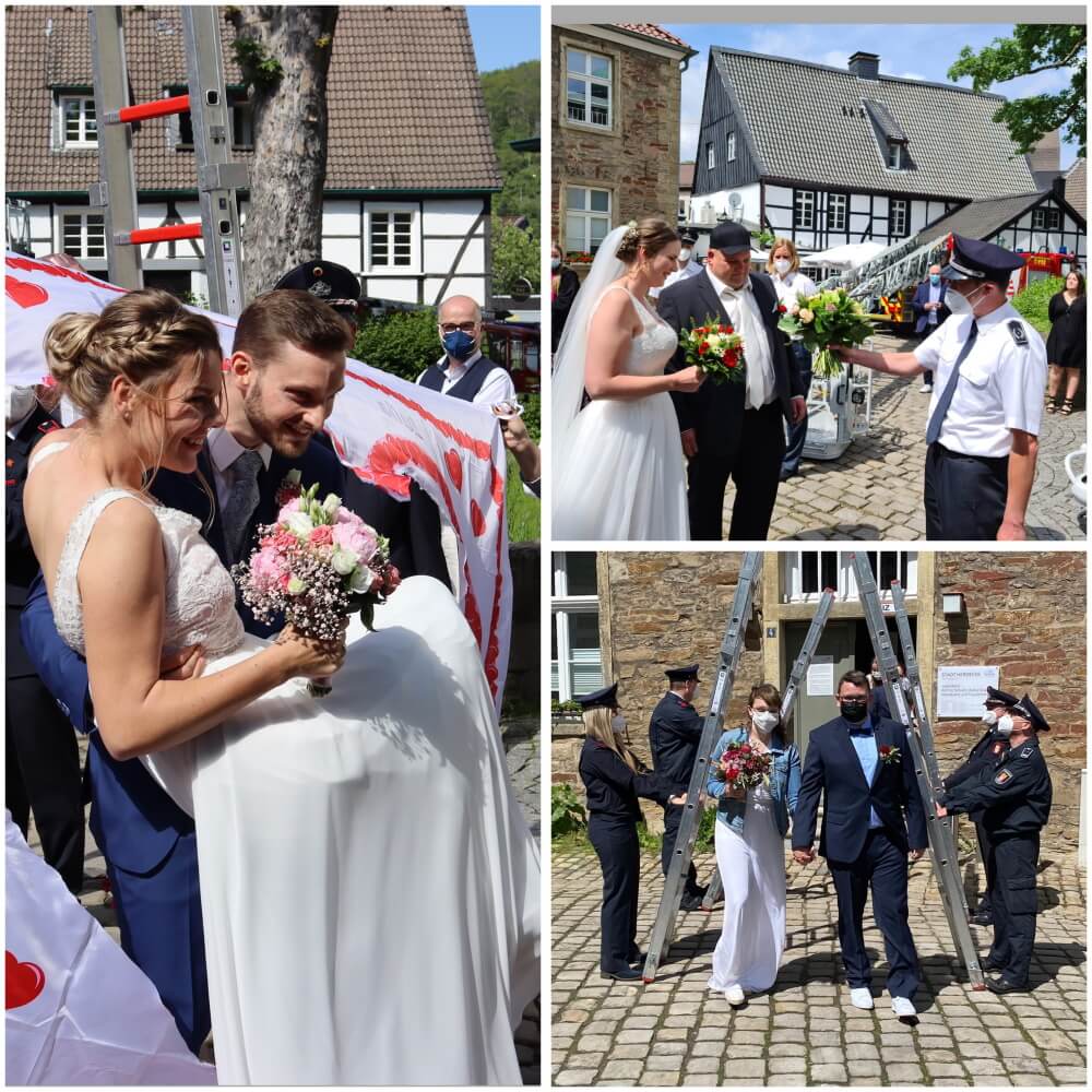 Zu gleich drei Hochzeiten standen Mitglieder der Feuerwehr Herdecke in den letzten Wochen Spalier für ihre heiratenden Kamerad*innen.