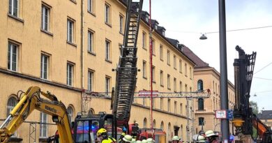 Drehleiter im Einsatz beim Arbeitsunfall